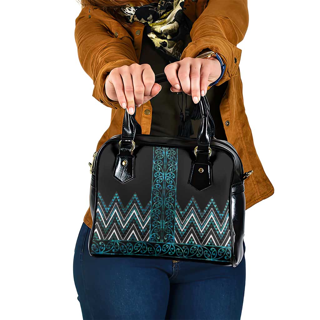Paua Shell Aotearoa Mangopare Kowhaiwhai and Niho Taniwha Shoulder Handbag Maori New Zealand LT14 One Size Turquoise - Polynesian Pride