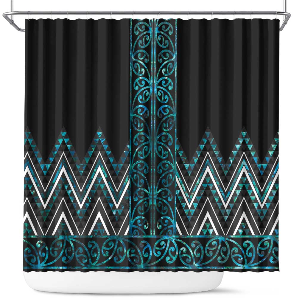 Paua Shell Aotearoa Mangopare Kowhaiwhai and Niho Taniwha Shower Curtain Maori New Zealand LT14 Turquoise - Polynesian Pride