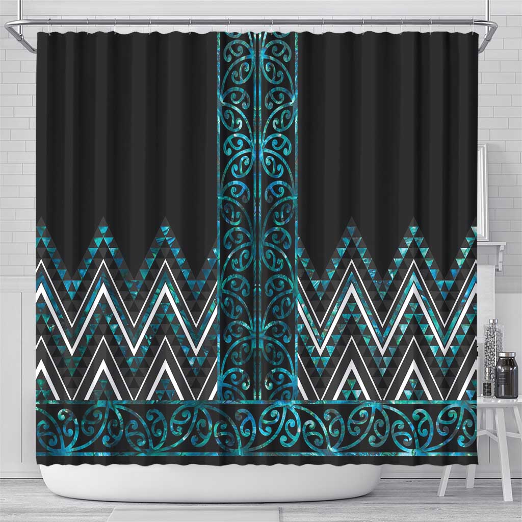 Paua Shell Aotearoa Mangopare Kowhaiwhai and Niho Taniwha Shower Curtain Maori New Zealand LT14 - Polynesian Pride