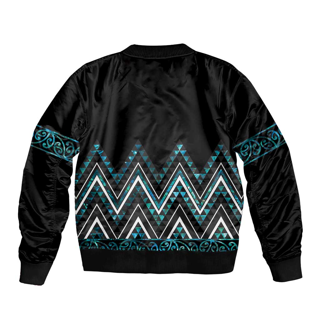 Paua Shell Aotearoa Mangopare Kowhaiwhai and Niho Taniwha Sleeve Zip Bomber Jacket Maori New Zealand LT14 - Polynesian Pride