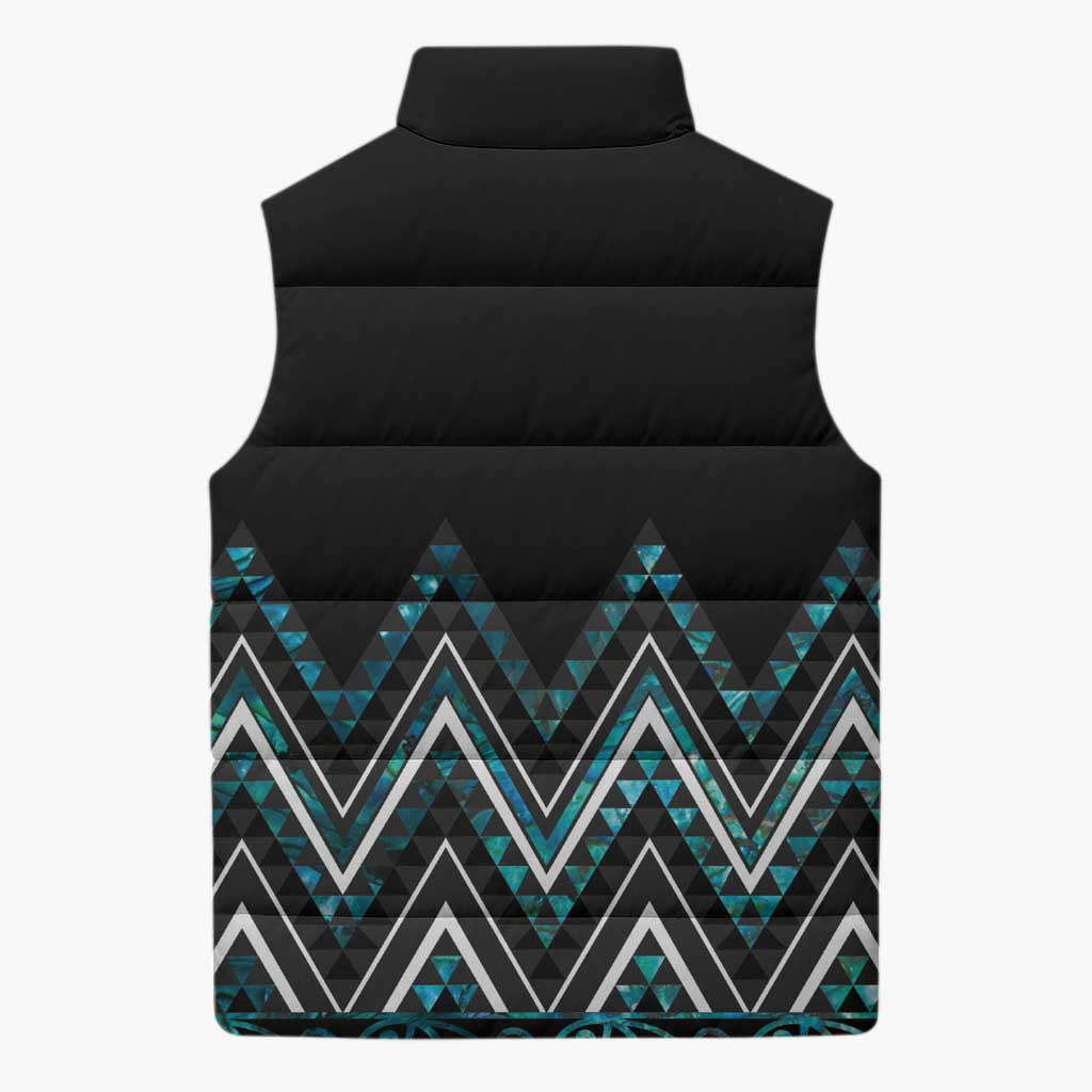 Paua Shell Aotearoa Mangopare Kowhaiwhai Niho Taniwha Sleeveless Puffer Jacket Maori New Zealand LT14 - Polynesian Pride