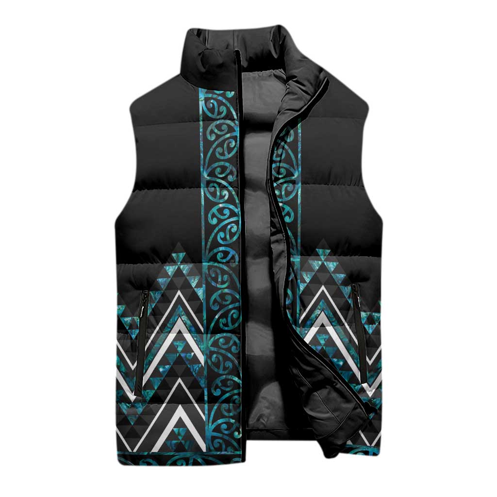 Paua Shell Aotearoa Mangopare Kowhaiwhai Niho Taniwha Sleeveless Puffer Jacket Maori New Zealand LT14 - Polynesian Pride