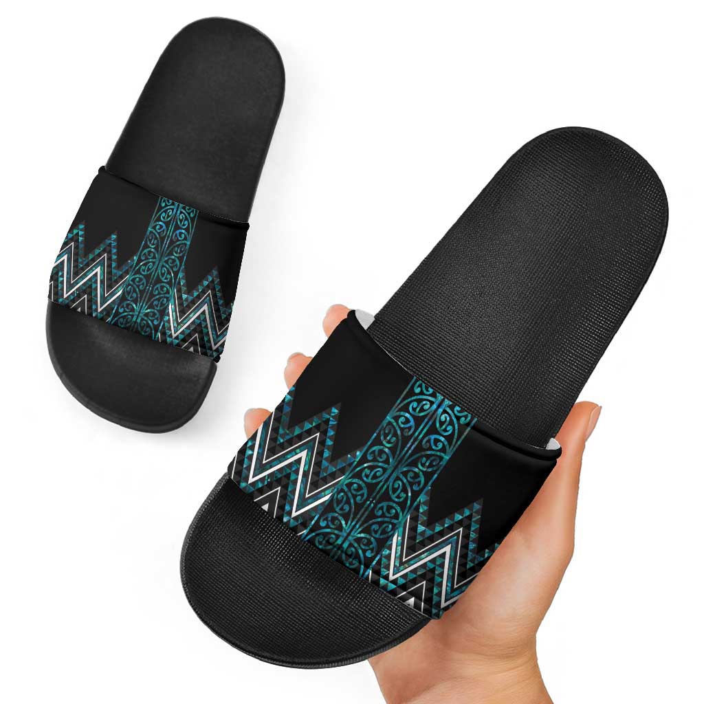 Paua Shell Aotearoa Mangopare Kowhaiwhai Niho Taniwha Slide Sandals Maori New Zealand LT14 - Polynesian Pride