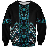 Paua Shell Aotearoa Mangopare Kowhaiwhai and Niho Taniwha Sweatshirt Maori New Zealand LT14 Unisex Turquoise - Polynesian Pride