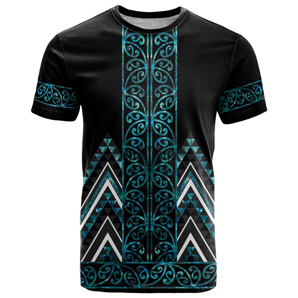 Paua Shell Aotearoa Mangopare Kowhaiwhai and Niho Taniwha T Shirt Maori New Zealand LT14 Turquoise - Polynesian Pride