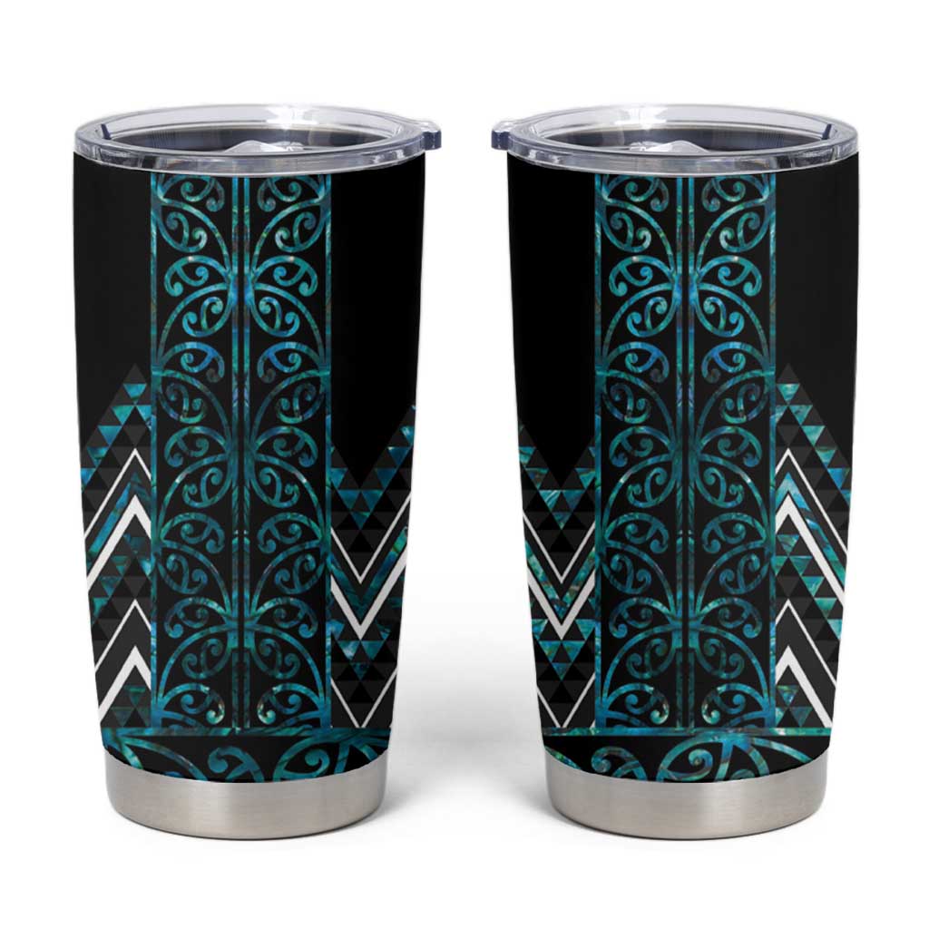 Paua Shell Aotearoa Mangopare Kowhaiwhai and Niho Taniwha Tumbler Cup Maori New Zealand LT14 Turquoise - Polynesian Pride