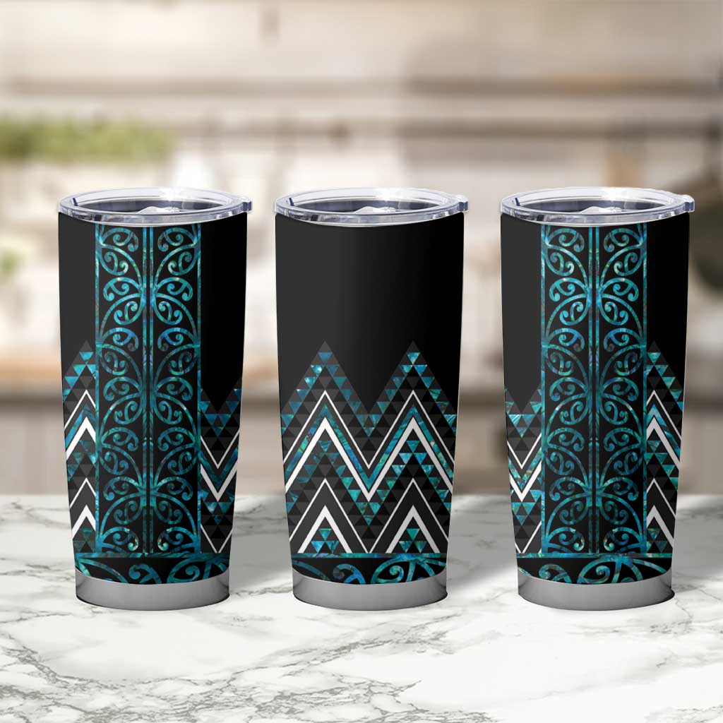 Paua Shell Aotearoa Mangopare Kowhaiwhai and Niho Taniwha Tumbler Cup Maori New Zealand LT14 - Polynesian Pride