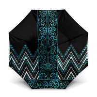 Paua Shell Aotearoa Mangopare Kowhaiwhai Niho Taniwha Umbrella Maori New Zealand LT14 One Size Folded 11.42 inch Opened Diameter 37.4 inch Turquoise - Polynesian Pride