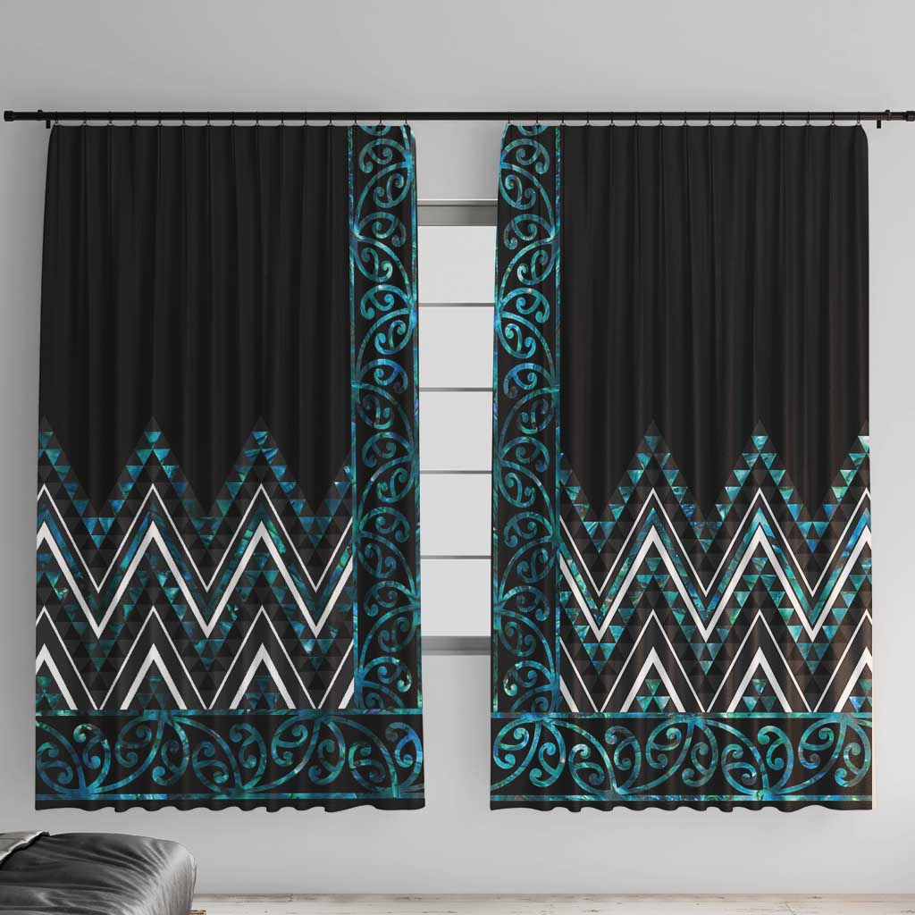 Paua Shell Aotearoa Mangopare Kowhaiwhai and Niho Taniwha Window Curtain Maori New Zealand LT14 With Hooks Turquoise - Polynesian Pride