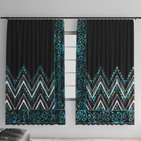 Paua Shell Aotearoa Mangopare Kowhaiwhai and Niho Taniwha Window Curtain Maori New Zealand LT14 With Hooks Turquoise - Polynesian Pride