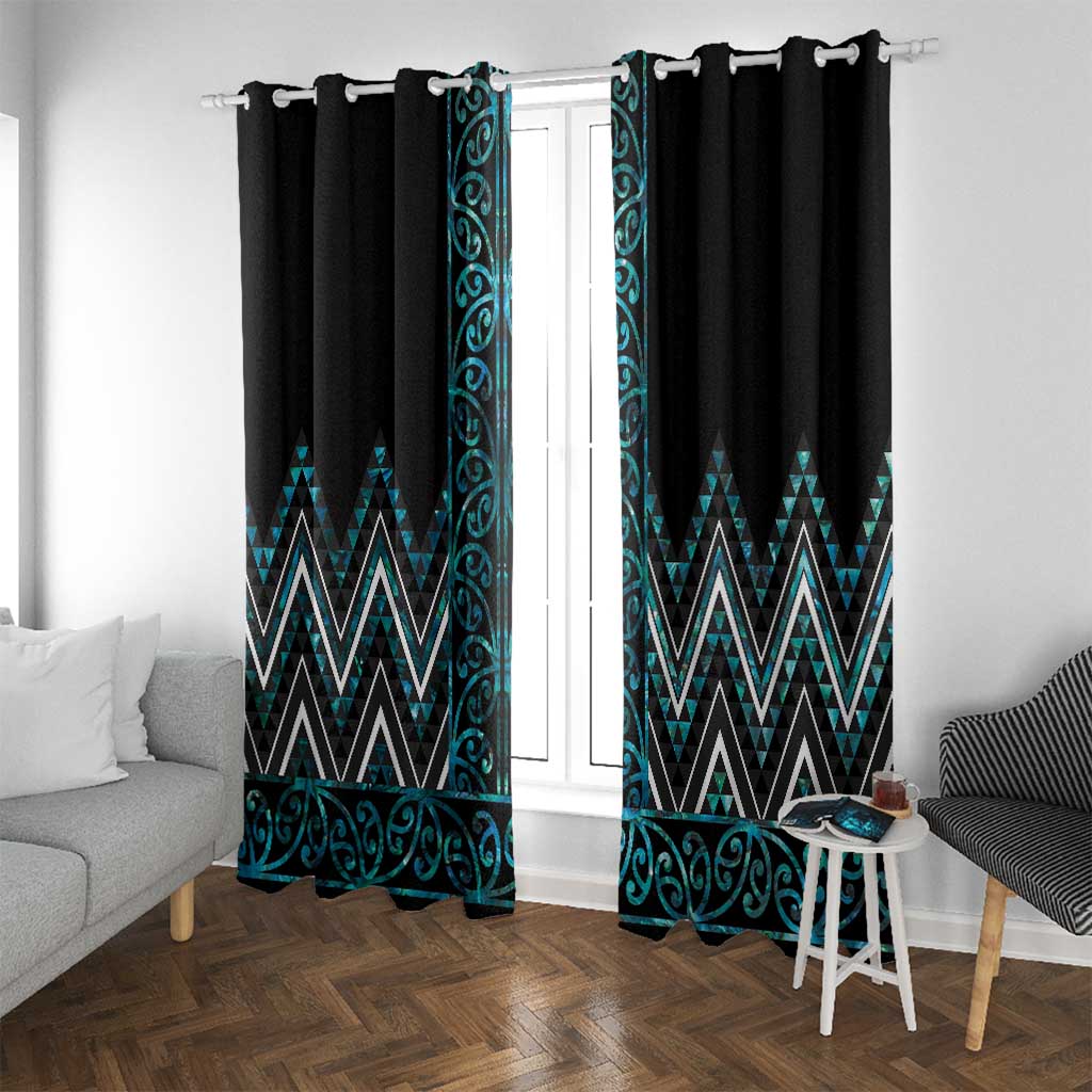 Paua Shell Aotearoa Mangopare Kowhaiwhai and Niho Taniwha Window Curtain Maori New Zealand LT14 With Grommets Turquoise - Polynesian Pride