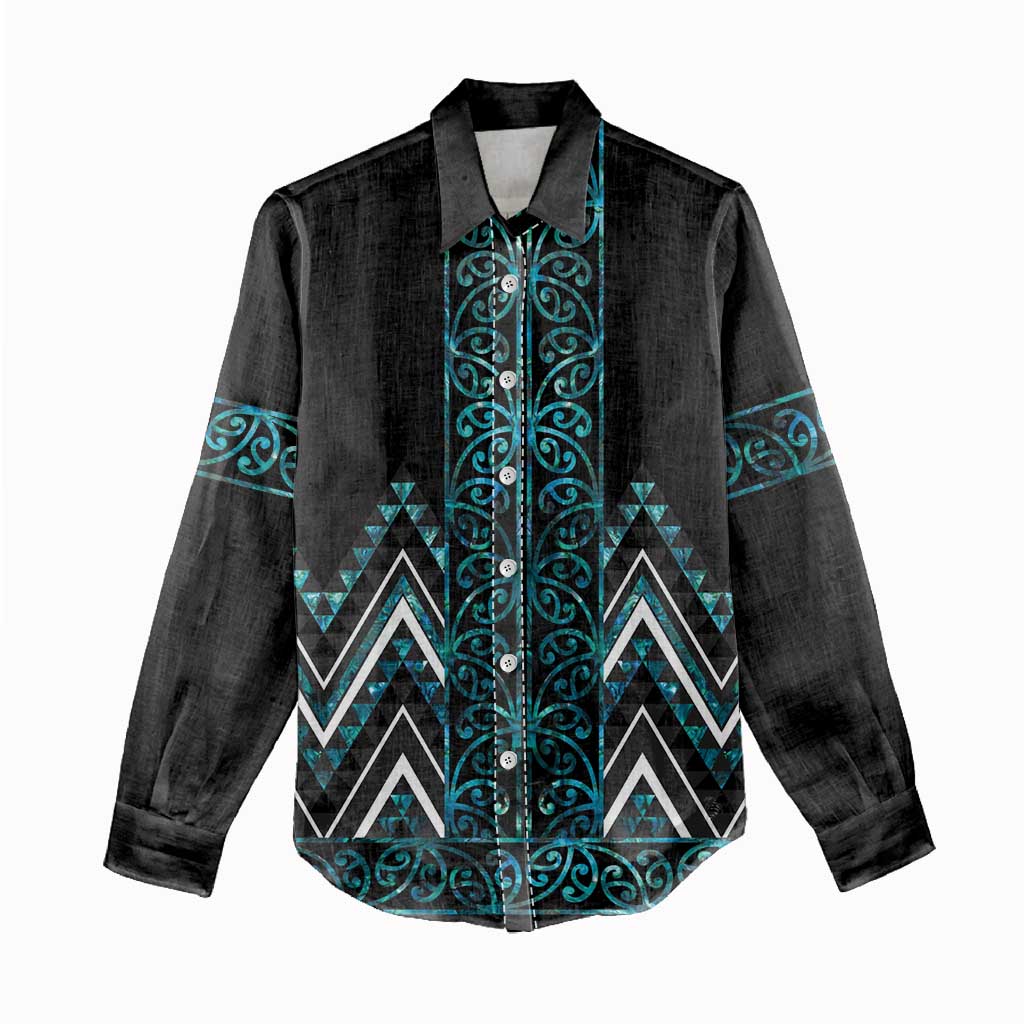 Paua Shell Aotearoa Mangopare Kowhaiwhai and Niho Taniwha Women Casual Shirt Maori New Zealand