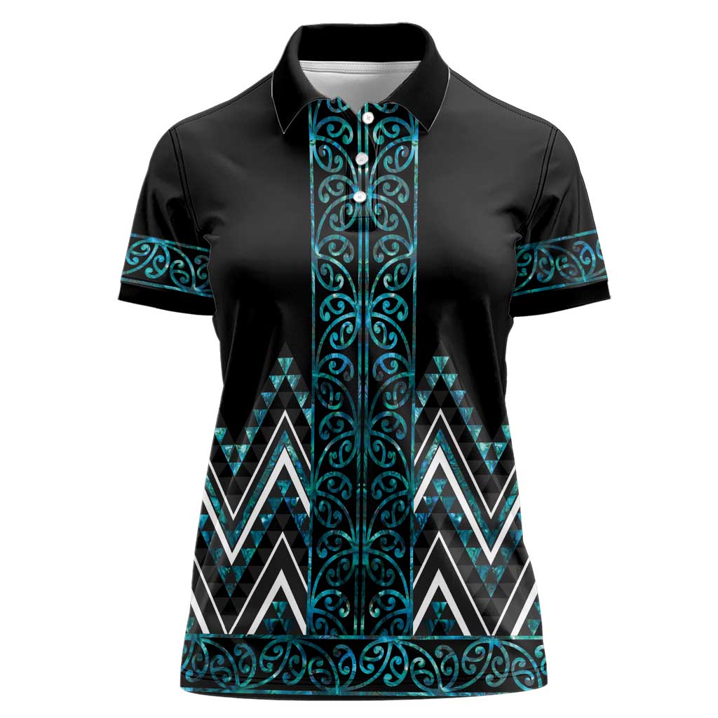 Paua Shell Aotearoa Mangopare Kowhaiwhai and Niho Taniwha Women Polo Shirt Maori New Zealand LT14 Female Turquoise - Polynesian Pride