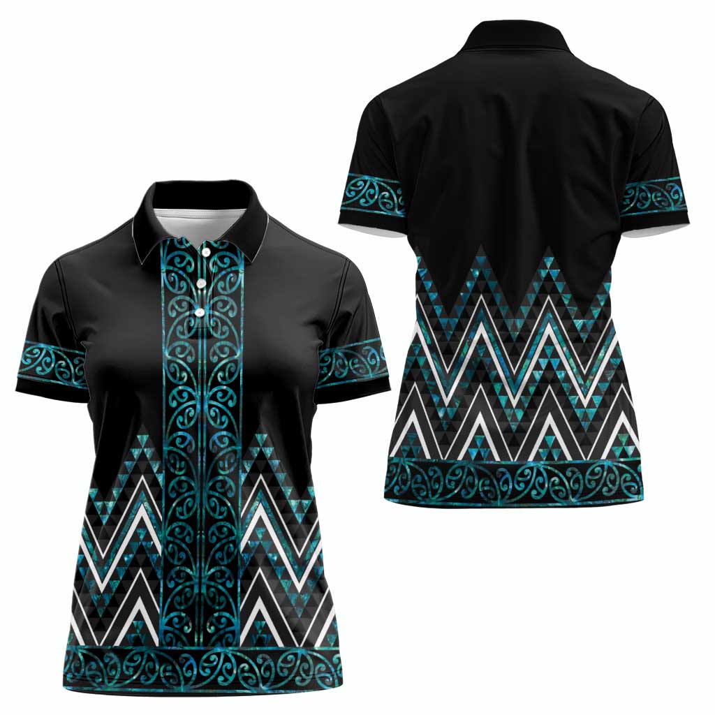 Paua Shell Aotearoa Mangopare Kowhaiwhai and Niho Taniwha Women Polo Shirt Maori New Zealand LT14 - Polynesian Pride