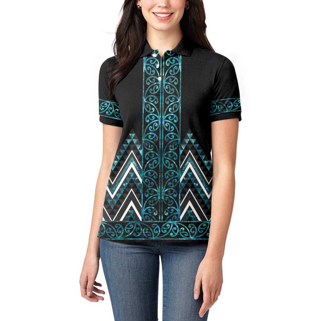 Paua Shell Aotearoa Mangopare Kowhaiwhai and Niho Taniwha Women Polo Shirt Maori New Zealand LT14 - Polynesian Pride