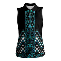 Paua Shell Aotearoa Mangopare Kowhaiwhai and Niho Taniwha Women Sleeveless Polo Shirt Maori New Zealand LT14 Female Turquoise - Polynesian Pride