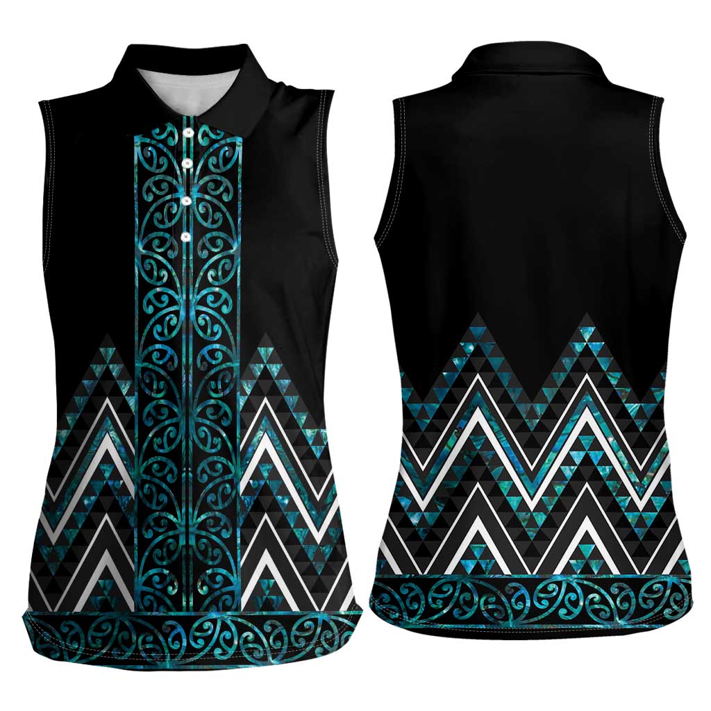 Paua Shell Aotearoa Mangopare Kowhaiwhai and Niho Taniwha Women Sleeveless Polo Shirt Maori New Zealand LT14 - Polynesian Pride