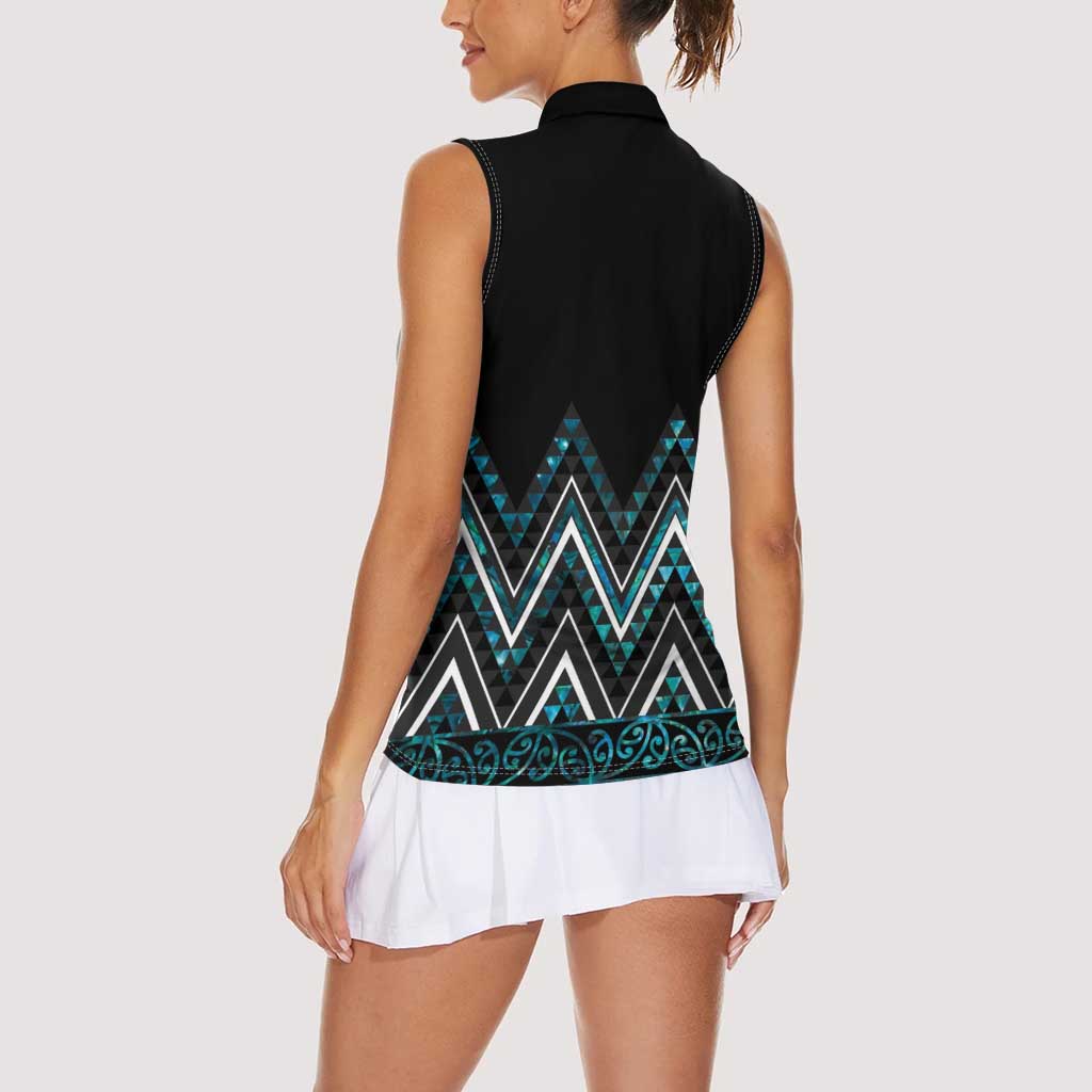 Paua Shell Aotearoa Mangopare Kowhaiwhai and Niho Taniwha Women Sleeveless Polo Shirt Maori New Zealand LT14 - Polynesian Pride