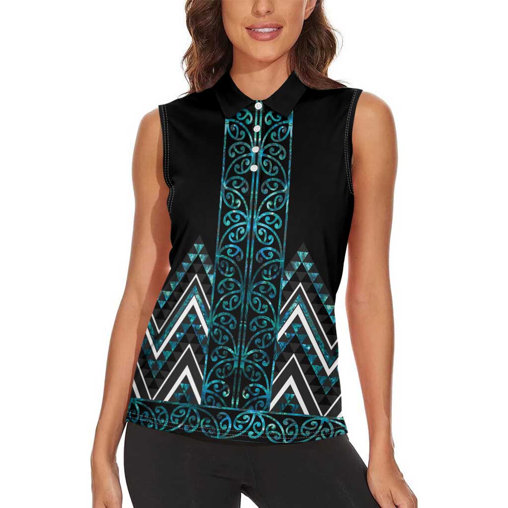Paua Shell Aotearoa Mangopare Kowhaiwhai and Niho Taniwha Women Sleeveless Polo Shirt Maori New Zealand LT14 - Polynesian Pride