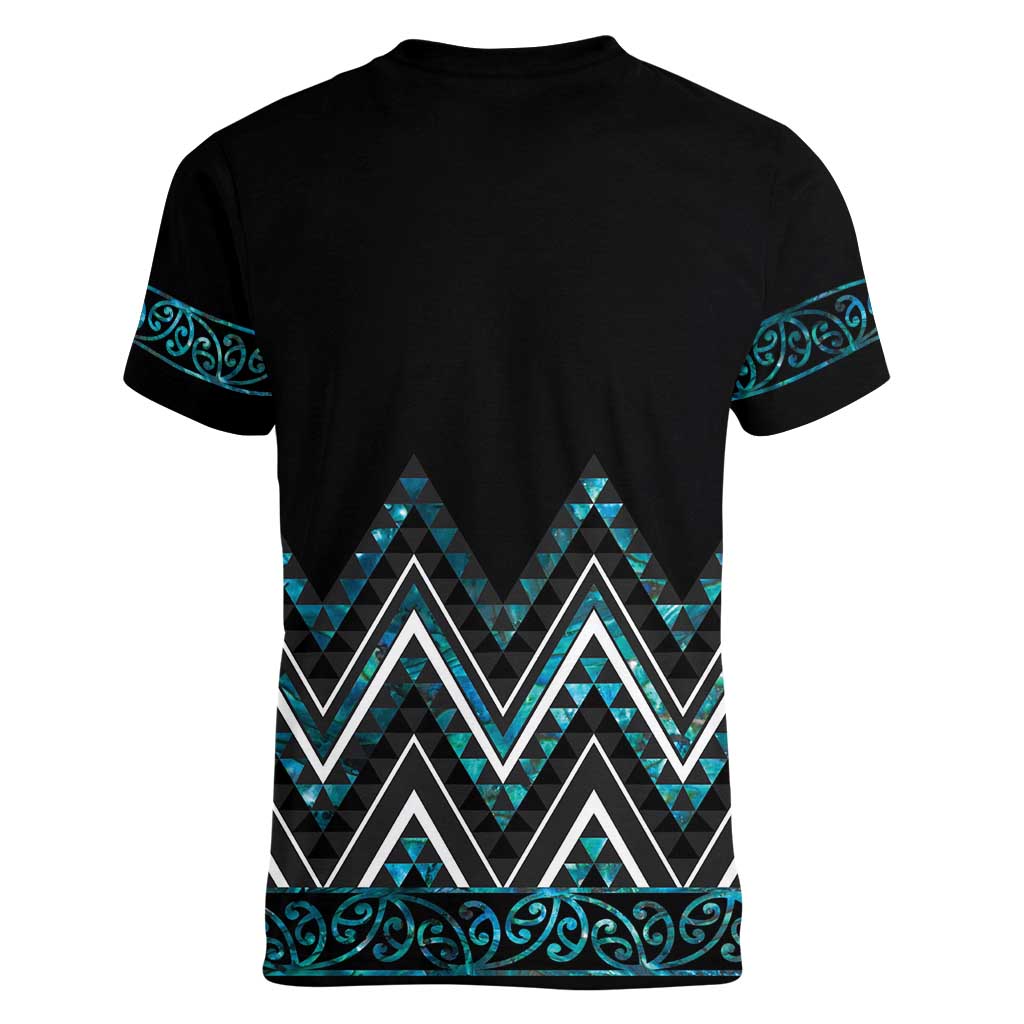 Paua Shell Aotearoa Mangopare Kowhaiwhai and Niho Taniwha Women V-Neck T-Shirt Maori New Zealand LT14 - Polynesian Pride