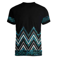 Paua Shell Aotearoa Mangopare Kowhaiwhai and Niho Taniwha Women V-Neck T-Shirt Maori New Zealand LT14 - Polynesian Pride