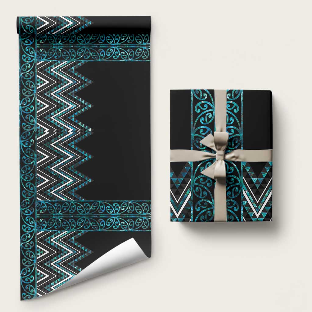 Paua Shell Aotearoa Mangopare Kowhaiwhai and Niho Taniwha Wrapping Paper Maori New Zealand LT14 58" × 23" Turquoise - Polynesian Pride
