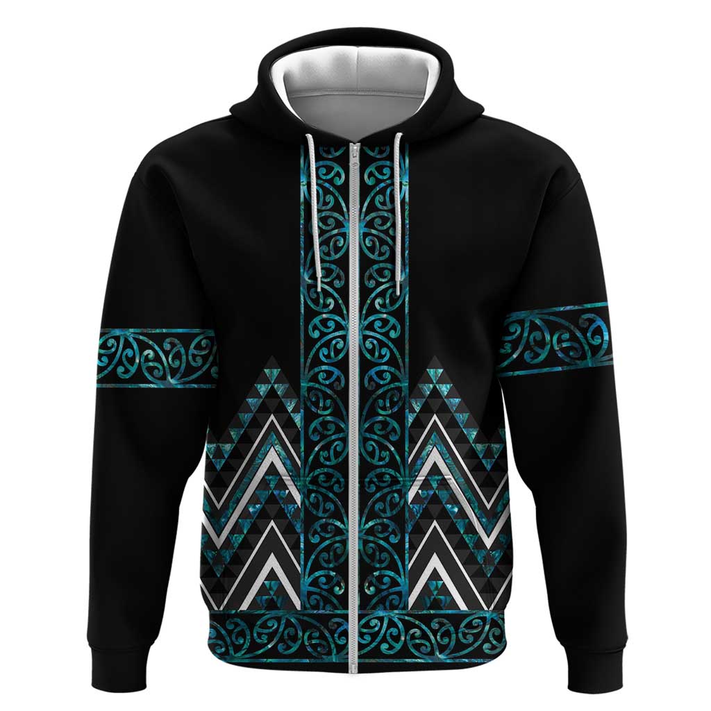 Paua Shell Aotearoa Mangopare Kowhaiwhai and Niho Taniwha Zip Hoodie Maori New Zealand LT14 Zip Hoodie Turquoise - Polynesian Pride