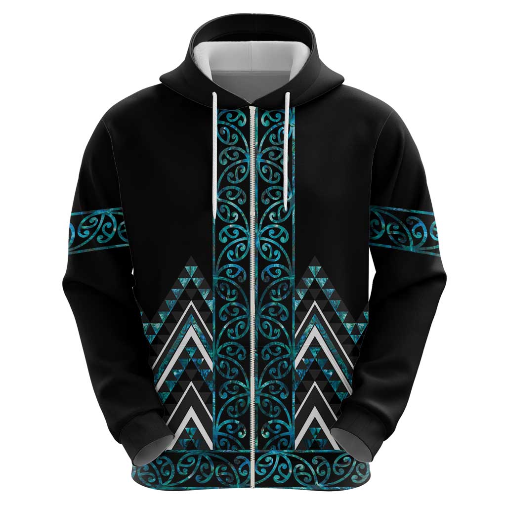 Paua Shell Aotearoa Mangopare Kowhaiwhai and Niho Taniwha Zip Hoodie Maori New Zealand LT14 - Polynesian Pride