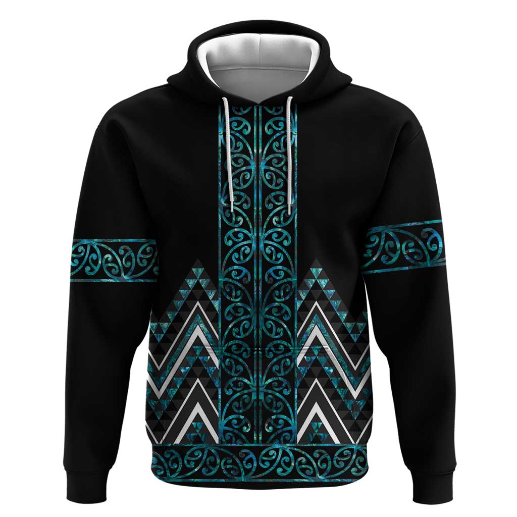 Paua Shell Aotearoa Mangopare Kowhaiwhai and Niho Taniwha Zip Hoodie Maori New Zealand LT14 Pullover Hoodie Turquoise - Polynesian Pride