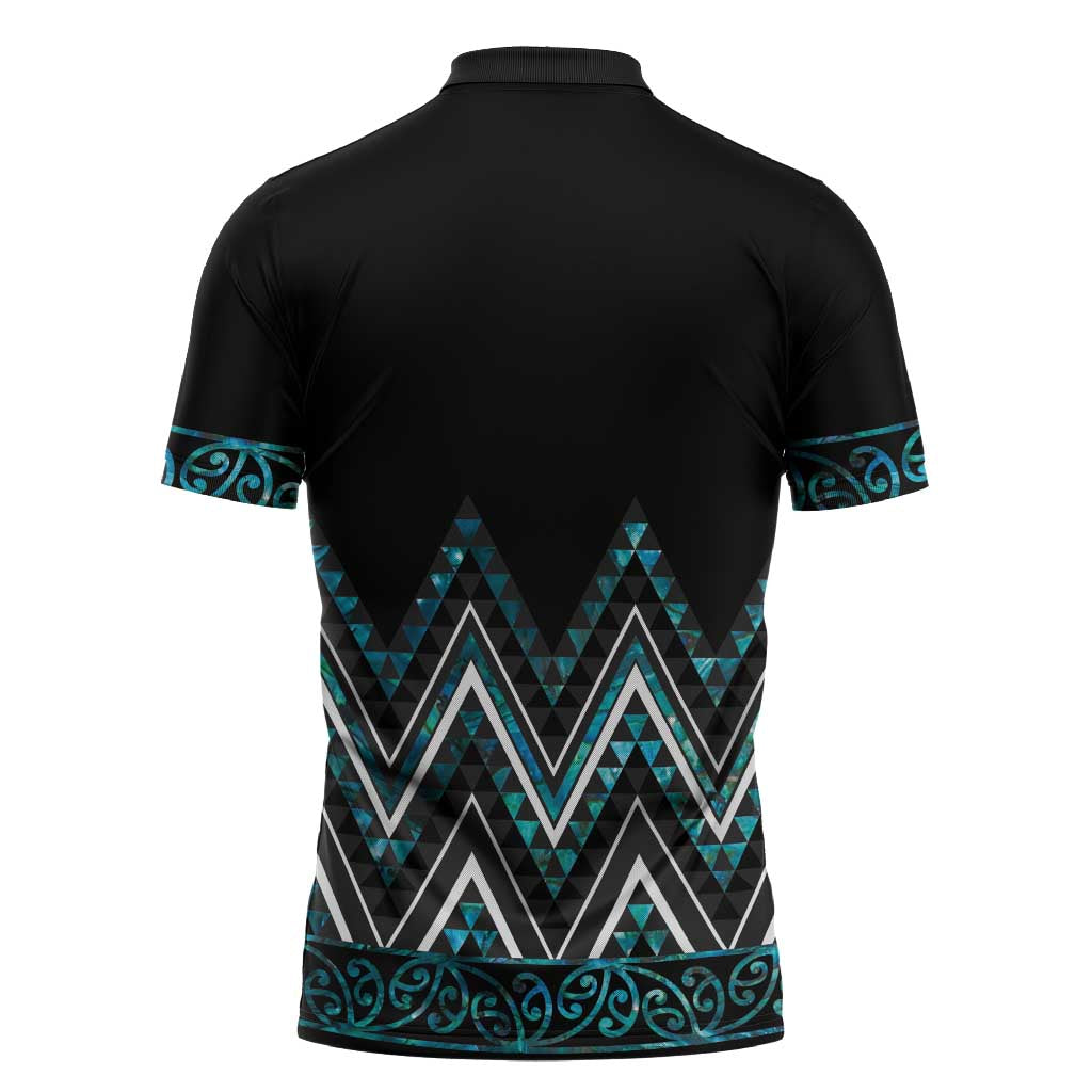 Paua Shell Aotearoa Mangopare Kowhaiwhai Niho Taniwha Zipper Polo Shirt Maori New Zealand LT14 - Polynesian Pride