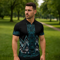 Paua Shell Aotearoa Mangopare Kowhaiwhai Niho Taniwha Zipper Polo Shirt Maori New Zealand LT14 - Polynesian Pride