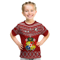 Tonga Rugby Kid T Shirt 2023 World Cup Tongan Kupesi Ngatu Pattern LT14 Red - Polynesian Pride