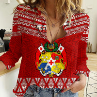 Custom Tonga Rugby Women Casual Shirt 2023 World Cup Tongan Kupesi Ngatu Pattern LT14 Female Red - Polynesian Pride