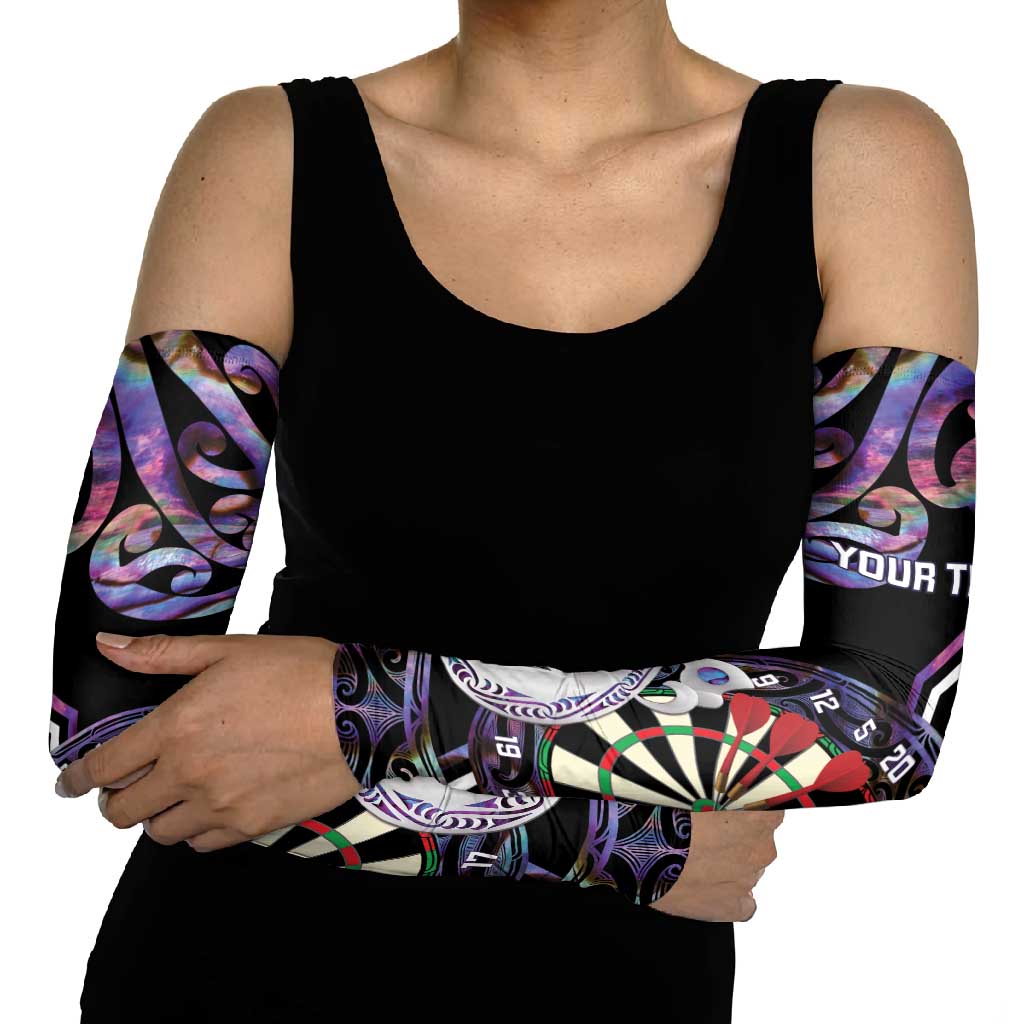 Personalised New Zealand Darts Arm Sleeves Ngutukaka Manaia Taniko Luxury Purple LT14 - Polynesian Pride