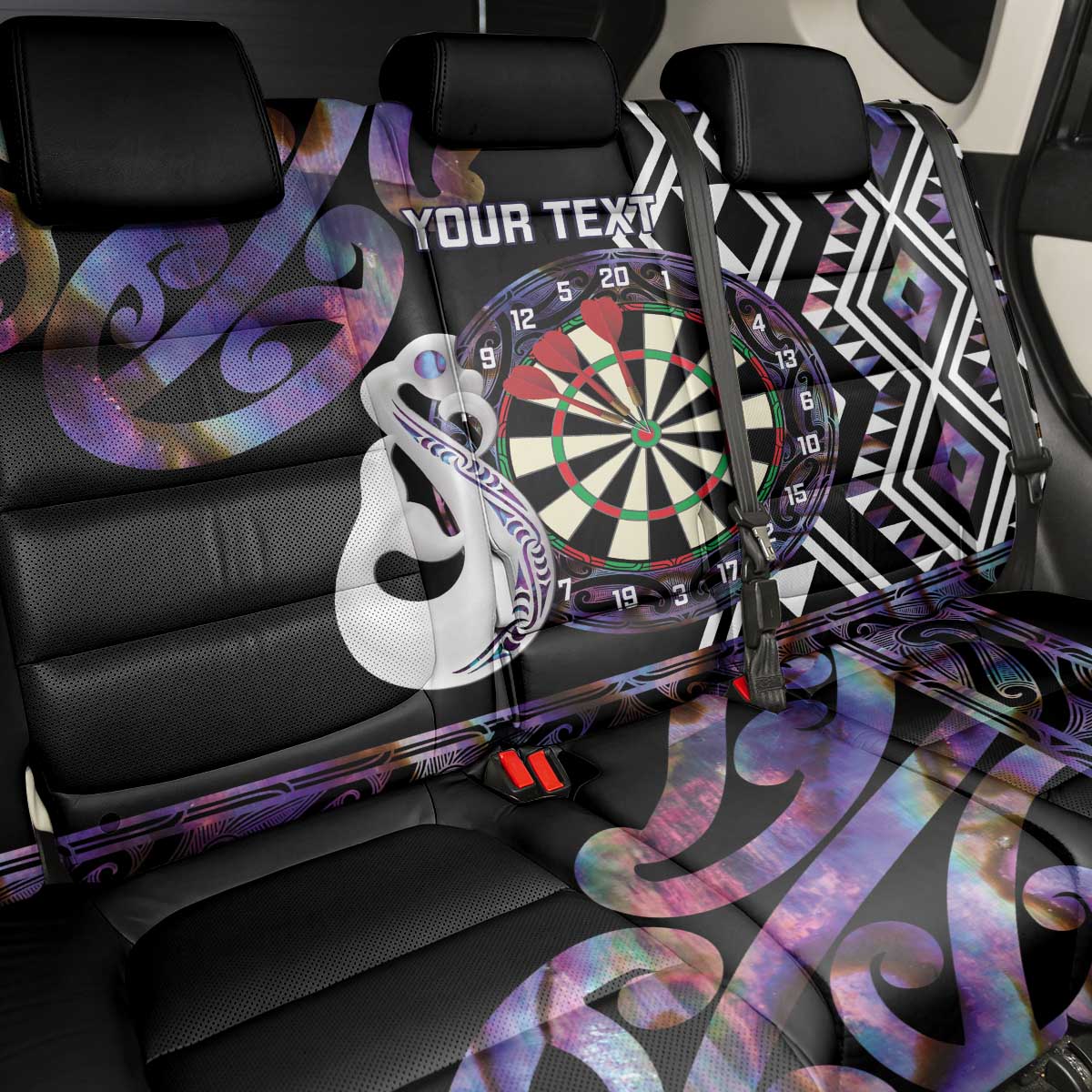 Personalised New Zealand Darts Back Car Seat Cover Ngutukaka Manaia Taniko Luxury Purple LT14 - Polynesian Pride
