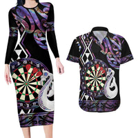 Personalised New Zealand Darts Couples Matching Long Sleeve Bodycon Dress and Hawaiian Shirt Ngutukaka Manaia Taniko Luxury Purple LT14 Purple - Polynesian Pride