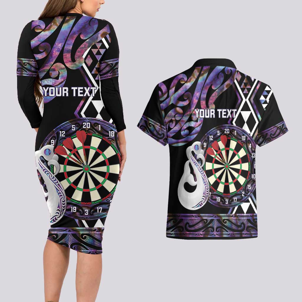Personalised New Zealand Darts Couples Matching Long Sleeve Bodycon Dress and Hawaiian Shirt Ngutukaka Manaia Taniko Luxury Purple LT14 - Polynesian Pride