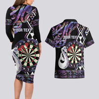 Personalised New Zealand Darts Couples Matching Long Sleeve Bodycon Dress and Hawaiian Shirt Ngutukaka Manaia Taniko Luxury Purple LT14 - Polynesian Pride
