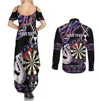 Personalised New Zealand Darts Couples Matching Summer Maxi Dress and Long Sleeve Button Shirt Ngutukaka Manaia Taniko Luxury Purple LT14 - Polynesian Pride