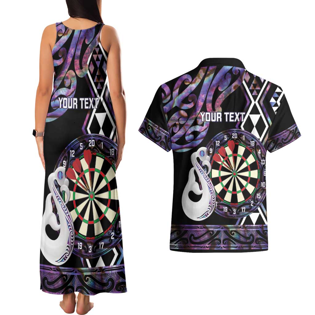 Personalised New Zealand Darts Couples Matching Tank Maxi Dress and Hawaiian Shirt Ngutukaka Manaia Taniko Luxury Purple LT14 - Polynesian Pride