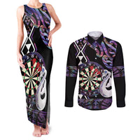 Personalised New Zealand Darts Couples Matching Tank Maxi Dress and Long Sleeve Button Shirt Ngutukaka Manaia Taniko Luxury Purple LT14 Purple - Polynesian Pride