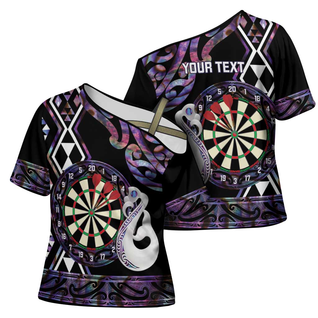 Personalised New Zealand Darts Cross Shoulder Shirt Ngutukaka Manaia Taniko Luxury Purple LT14 - Polynesian Pride