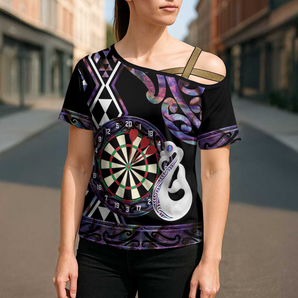 Personalised New Zealand Darts Cross Shoulder Shirt Ngutukaka Manaia Taniko Luxury Purple LT14 - Polynesian Pride