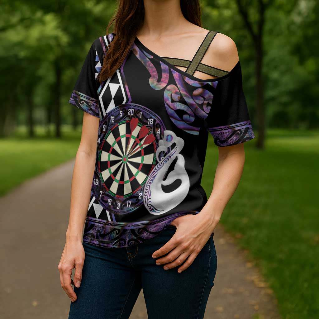 Personalised New Zealand Darts Cross Shoulder Shirt Ngutukaka Manaia Taniko Luxury Purple LT14 - Polynesian Pride