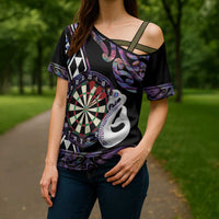 Personalised New Zealand Darts Cross Shoulder Shirt Ngutukaka Manaia Taniko Luxury Purple LT14 - Polynesian Pride