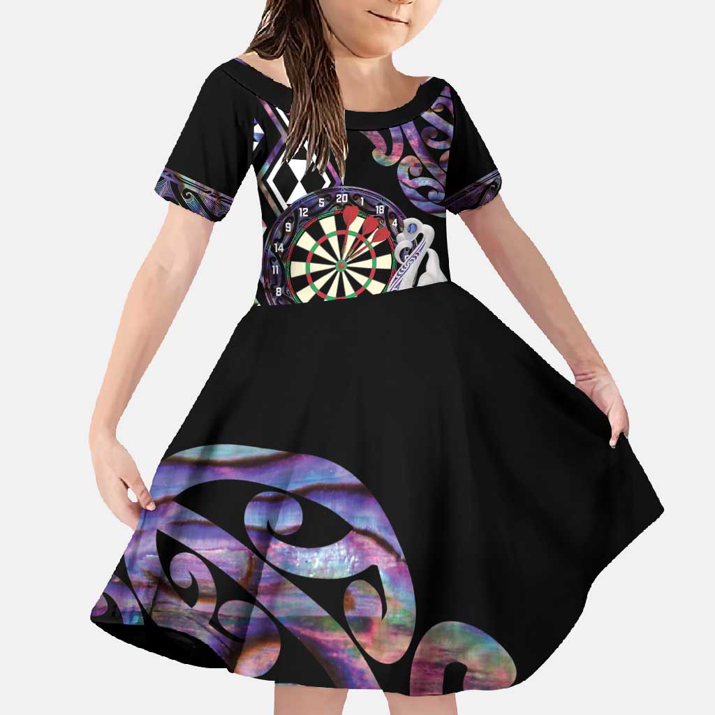 Personalised New Zealand Darts Family Matching Long Sleeve Bodycon Dress and Hawaiian Shirt Ngutukaka Manaia Taniko Luxury Purple LT14 Daughter's Dress Purple - Polynesian Pride