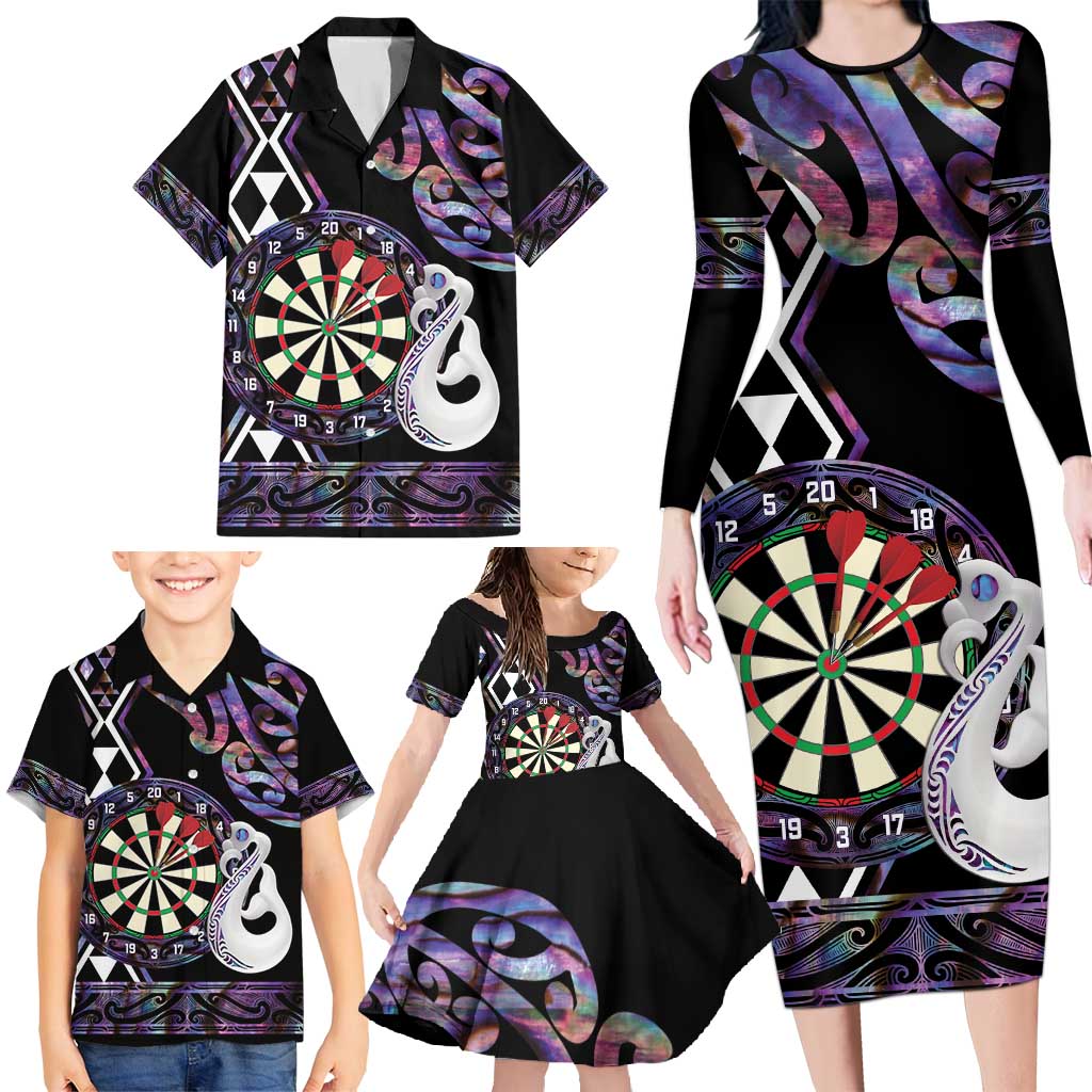 Personalised New Zealand Darts Family Matching Long Sleeve Bodycon Dress and Hawaiian Shirt Ngutukaka Manaia Taniko Luxury Purple LT14 - Polynesian Pride
