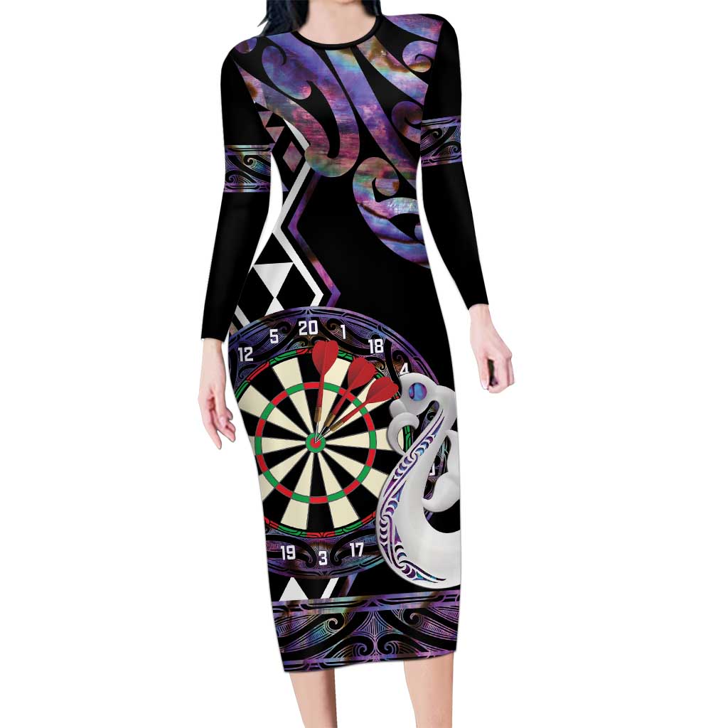 Personalised New Zealand Darts Family Matching Long Sleeve Bodycon Dress and Hawaiian Shirt Ngutukaka Manaia Taniko Luxury Purple LT14 Mom's Dress Purple - Polynesian Pride