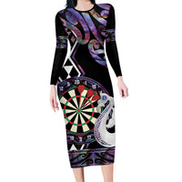 Personalised New Zealand Darts Family Matching Long Sleeve Bodycon Dress and Hawaiian Shirt Ngutukaka Manaia Taniko Luxury Purple LT14 Mom's Dress Purple - Polynesian Pride