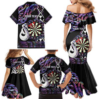 Personalised New Zealand Darts Family Matching Mermaid Dress and Hawaiian Shirt Ngutukaka Manaia Taniko Luxury Purple LT14 - Polynesian Pride